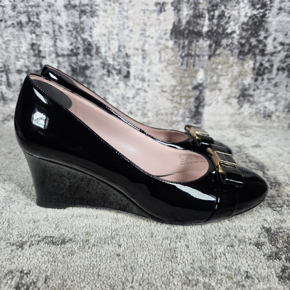Kate Spade Women's Bowdie Wedge Pump Black Gloss Size 7.5